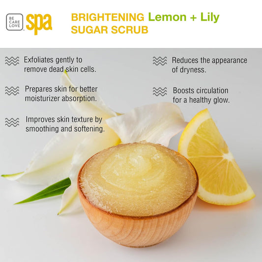 Bcl Spa Sugar Scrub For Deep Hydration & Exfoliation With Certified Organic Ingredients For Professional And Home Use (16 Oz, Lemon And Lily)