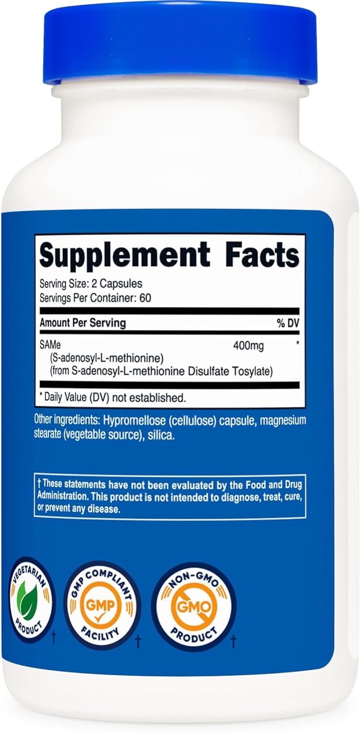 Nutricost SAM-e (S-Adenosyl-L-Methionine) 400mg Per Serving, 60 Servings, 200mg Per Capsule, 120 Capsules - Non-GMO, Gluten Free SAMe, Vegetarian : Health & Household