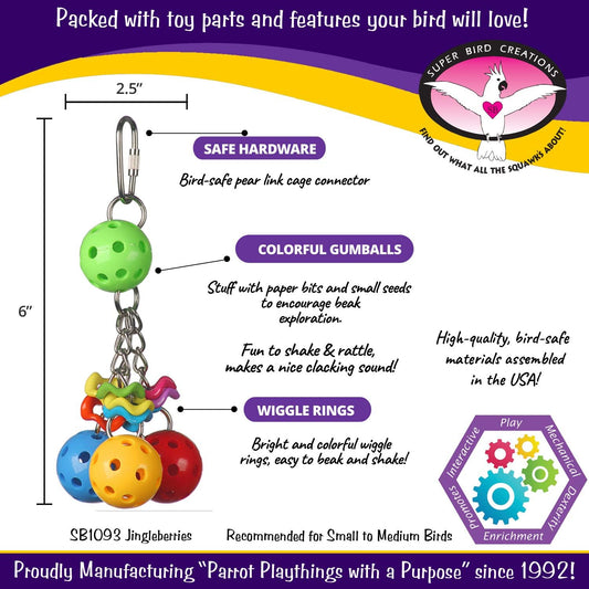 Super Bird Creations Sb1093 Jingleberries Bird Toy, Small/Medium Bird Size, 6" X 2.5" X 2.5"Sb1093