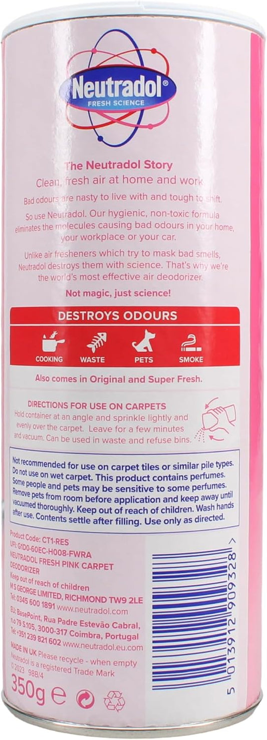 Neutradol Shake It Fresh Carpet Deodoriser, Odour Neutraliser For Carpets & Rugs, Fresh Pink, Multipack Of 6 X 350G
