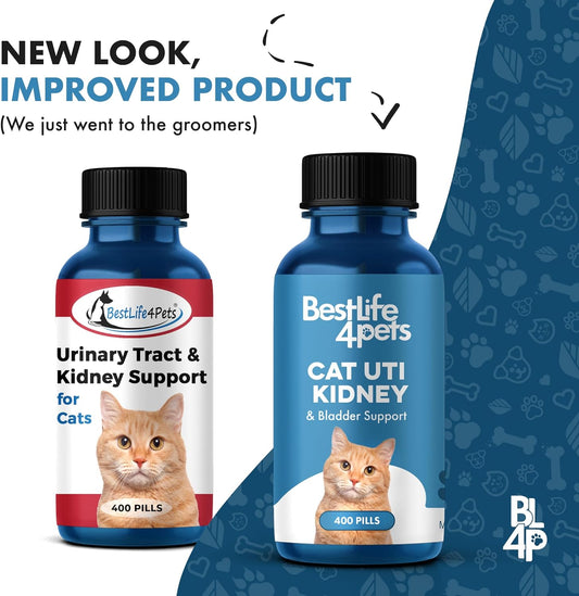 Bestlife4Pets Cat Uti Urinary Tract Infection & Kidney Support Treatment - All Natural Medicine To Stop Frequent Urination - Cats Renal Health And Bladder Control - Easy To Use Natural Pills