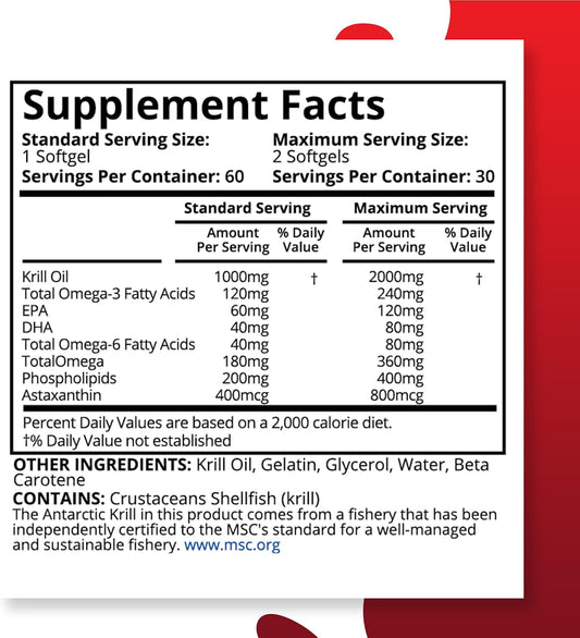 Purity Labs Antarctic Krill Oil 2000Mg Omega-3 With Astaxanthin 800Mcg Supplements To Support Memory- Rich In Omega 3, Fatty Acids, Dha, Epa & Phospholipids - 60 Softgels