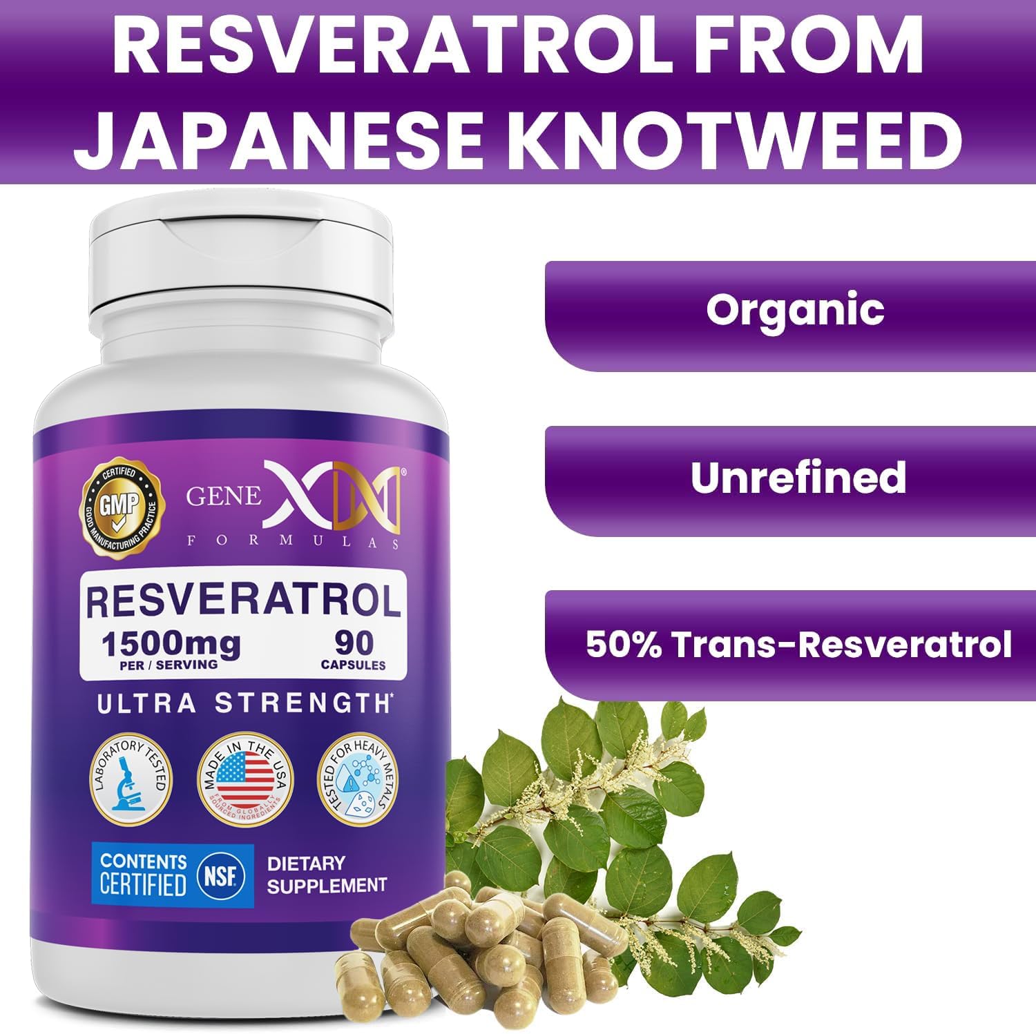 Genex Formulas Resveratrol 1500 Mg Supplement For Healthy Aging – Nsf Certified For Safety, Quality & Label Accuracy – Potent Antioxidant & Healthy Aging Formula - Gluten Free 90 Count : Health & Household