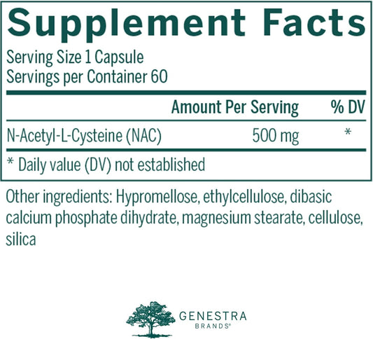 Genestra Brands Amino Nac | Vegan N-Acetyl-L-Cysteine Formula | 60 Capsules