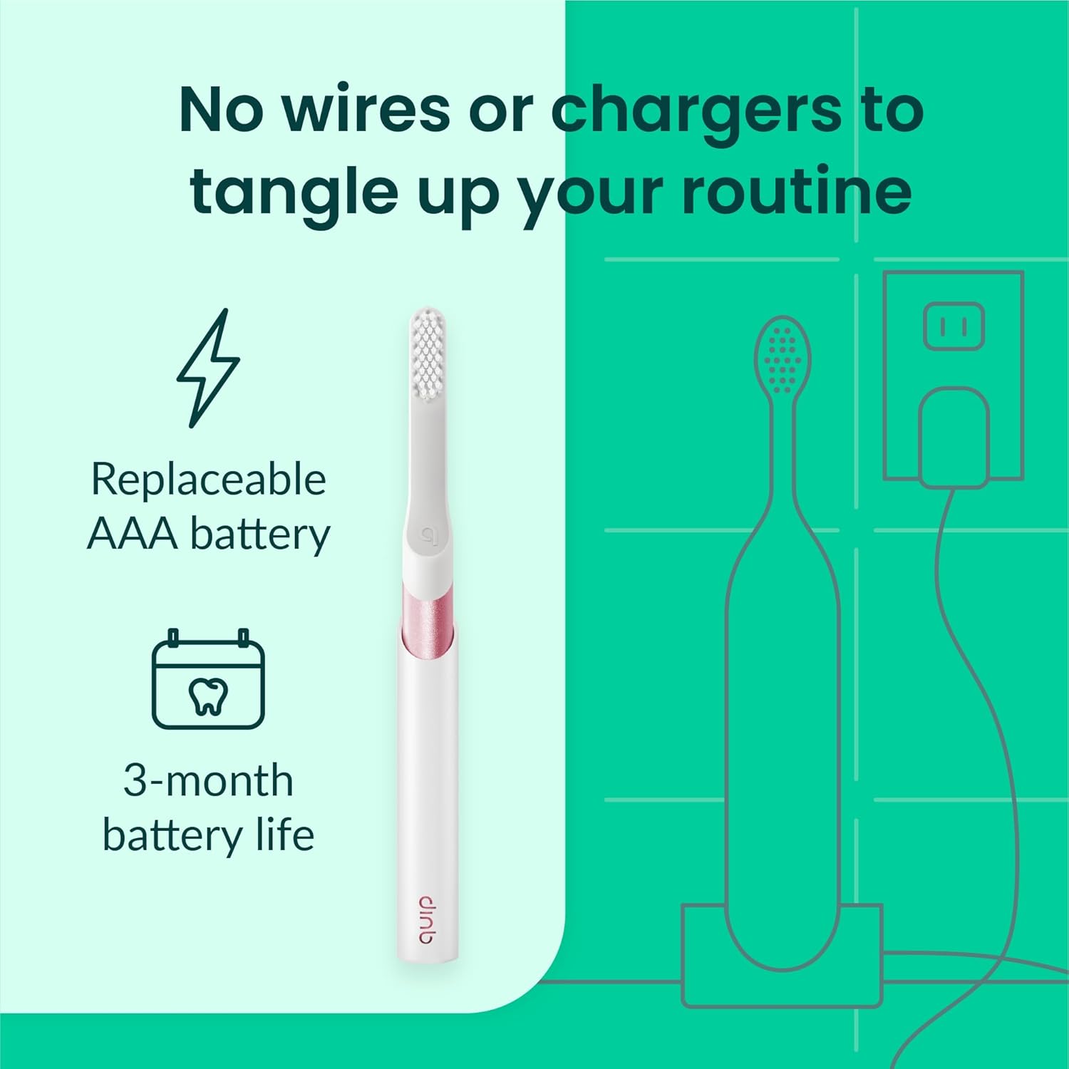 Quip Sonic Toothbrush For Adults With Timer - Includes Extra Brush Head And Travel Cover Mount - Electric, Soft Bristle Refill Head, Metal Handle, 3 Month Battery Life - Travel Toothbrush - Pink : Health & Household