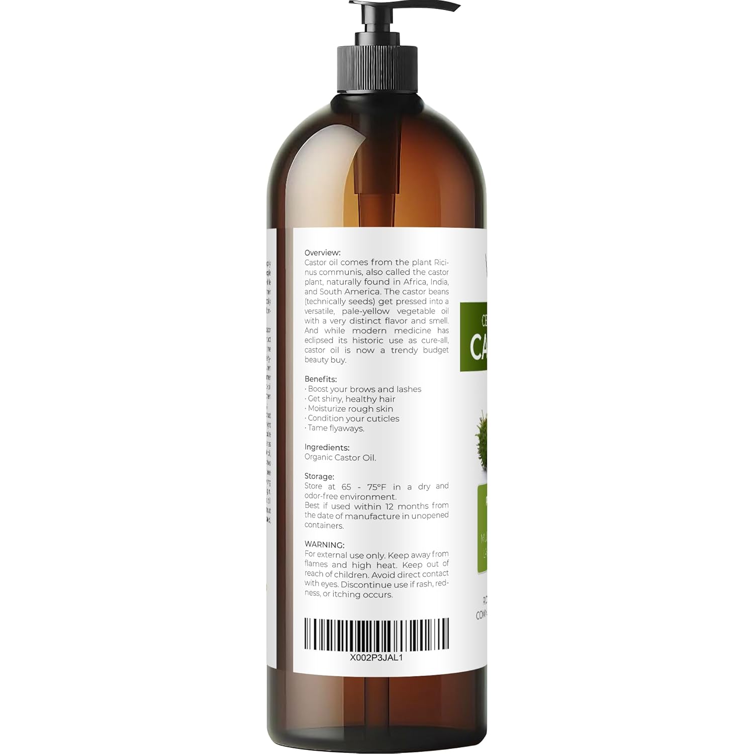 velona USDA Certified Organic Castor Oil - 32 oz | For Hair Growth, Boost Eyelashes, Eyebrows | Cold pressed, Natural Oil, USP Grade | Hexane Free, Lash Serum, Caster : Grocery & Gourmet Food