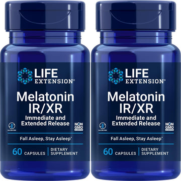 Life Extension Melatonin Ir/Xr, 1.5 Mg, Immediate- And Extended-Release Formula For Optimal Sleep Support, Healthy Circadian Rhythms, Cellular Defense, Gluten-Free, Non-Gmo, 2 X 60 Capsules
