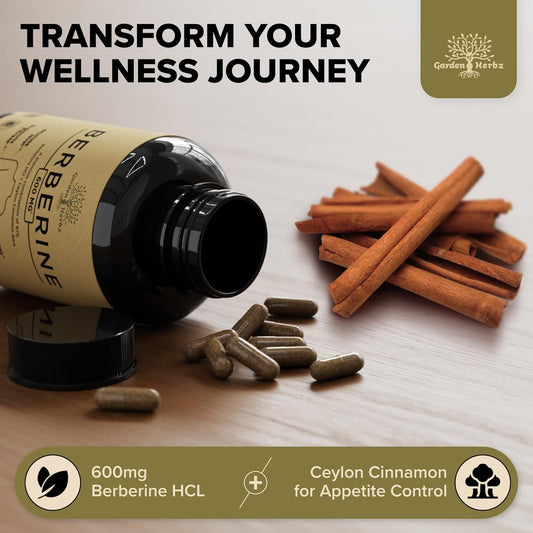 600 Mg Berberine Supplement – Berberine Hcl & Ceylon Cinnamon Capsules For Women & Men – Supports Healthy Weight Management & Digestion