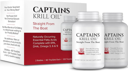 Captains Pure Antarctic Krill Oil Softgels | Omega 3 Epa, Dha With Astaxanthin & Phospholipids| No Additives Or Chemicals | 1000Mg Per Serving, 60 Capsules, 2-Pack