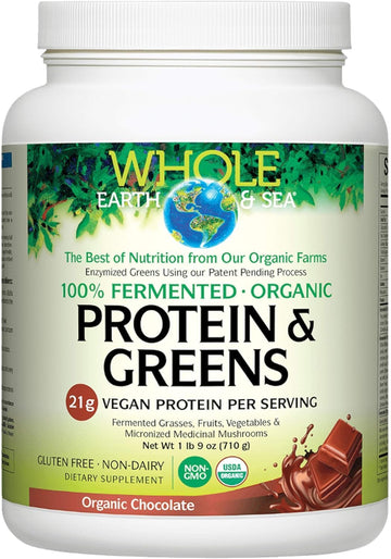 Whole Earth & Sea From Natural Factors, Organic Fermented Protein & Greens, Vegan Whole Food Supplement, Chocolate, 1Lb 9 Oz