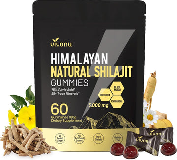 Shilajit Gummies, Shilajit Micronutrient Supplement, Himalayan Premium Ingredient Shilajit - Ashwagandha, Gokshura, Fulvic Acid & 85+ Trace Minerals I For Men, Women I Non-Gmo I 100% Natural & Organic