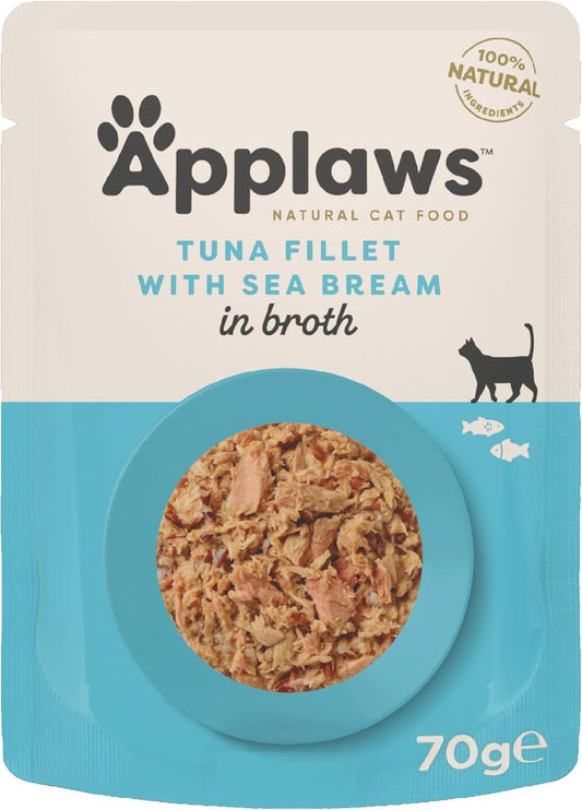 Applaws 100% Natural Wet Cat Food Pouch, Tuna Fillet With Seabream In Broth 70 G, 12 X 70 G Pouches8004Ml-A