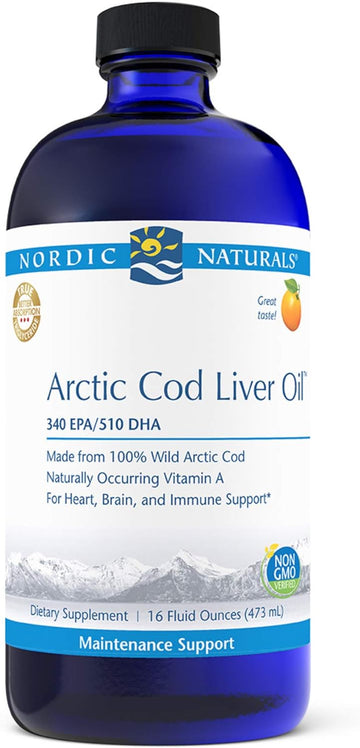 Nordic Naturals Pro Arctic Cod Liver Oil, Orange - 16 oz - 1060 mg Total Omega-3s with EPA & DHA - Heart & Brain Health, Healthy Immunity, Overall Wellness - Non-GMO - 96 Servings