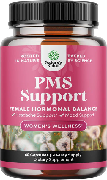 Advanced Pms Support Supplement For Women - Multibenefit Relief Complex Low Energy Mood Period Cramps And Bloating Menstrual Hormonal Balance (60 Capsules)