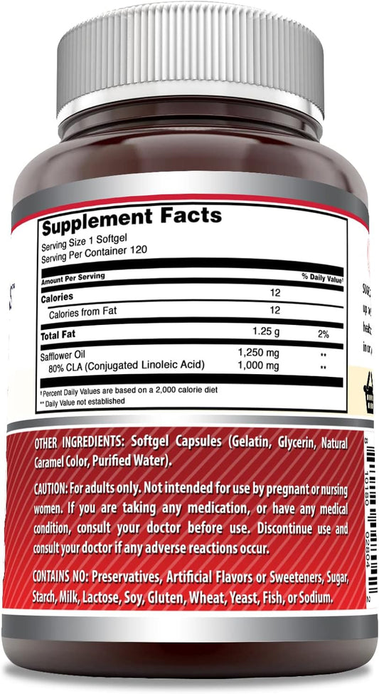 Amazing Formulas CLA 1250Mg 120 Softgels Supplements | Conjugated Linoleic Acid | Non-GMO | Gluten Free