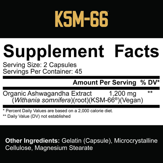 5% Nutrition Core Ksm-66 Ashwagandha | 1,200Mg Organic Ashwagandha Root Powder Extract | High Potency 5% Withanolides (45 Servings, 90 Capsules)