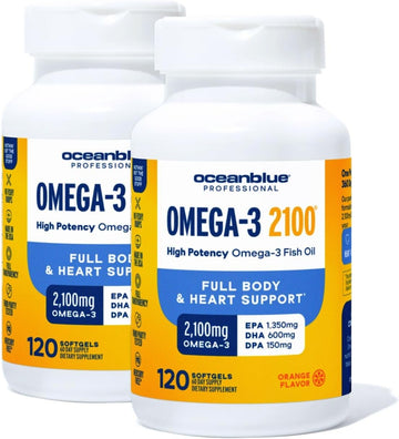 Oceanblue Professional Omega-3 2100 – 138 Ct Bonus Bottle– Triple Strength Burpless Fish Oil Supplement With High-Potency Epa, Dha, Dpa – Wild-Caught – Orange Flavor, 69 Servings
