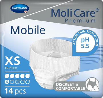 Molicare Premium Mobile Disposable Underpants: Discreet Usage For Woman And Men With Incontinence; 6 Drops, Size S, Pack Of 56, White