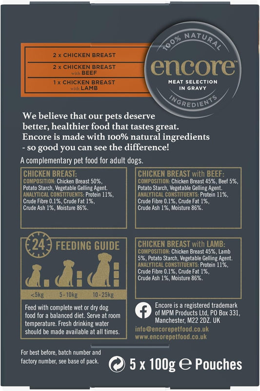 Encore Natural Wet Dog Food, Multipack Meat Selection In Gravy 100G Pouch (Pack Of 5X100G)Enc9440-1En