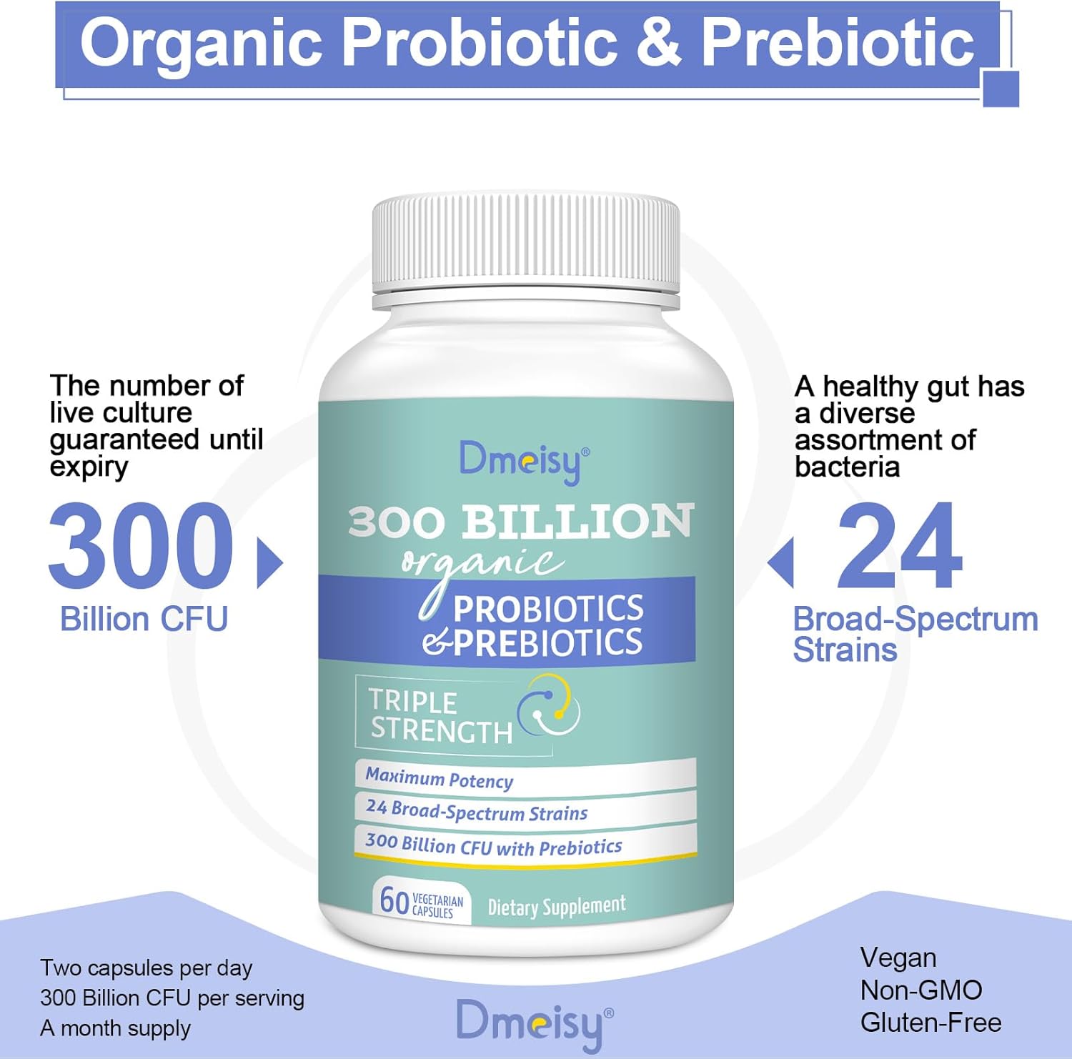 Probiotics For Women And Men, 300 Billion Cfu 24 Strains Probiotics + 15 Organic Herbs Prebiotics Blend, Shelf Stable Gut Health Supplement For Digestive Immune & Whole-Body Health, 2 Month Supply : Health & Household