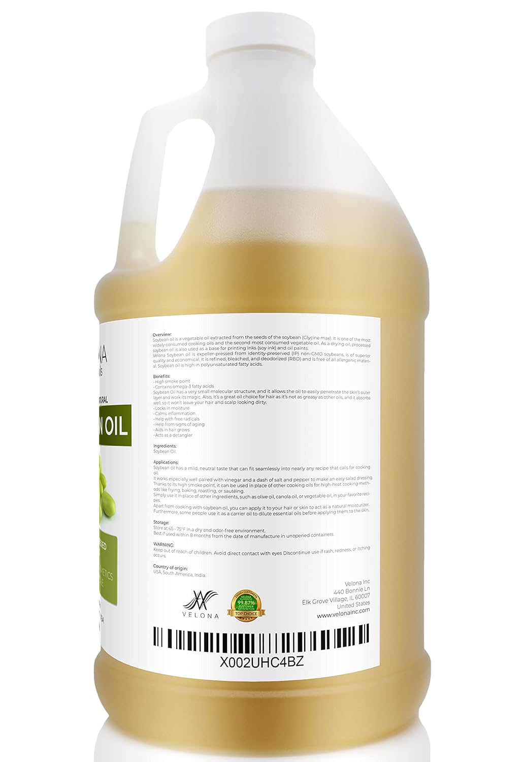 velona Soybean Oil - 64 oz | 100% Pure and Natural Carrier Oil | Refined | Cooking, Baking, Skin, Hair, Body & Face Moisturizing | Use Today - Enjoy Results : Beauty & Personal Care