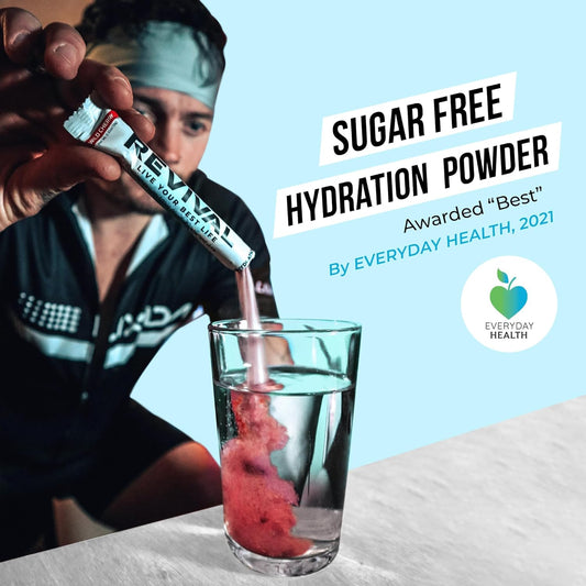 Revival Zero Rehydration Electrolytes Powder - Sugar Free Hydration Sachet Drink With Vitamins C, B1, B3, B5, B12-28 Pack Peach Iced Tea