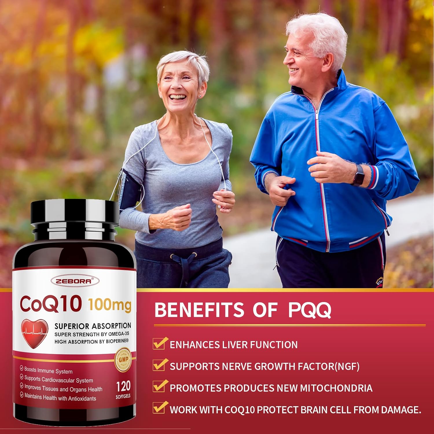 CoQ10-100mg-Softgels with PQQ, BioPerine & Omega-3, High Absorption Coenzyme Q10 Supplement, Powerful-Antioxidant, Support Heart & Energy-Production 120 Servings, Non-GMO : Health & Household