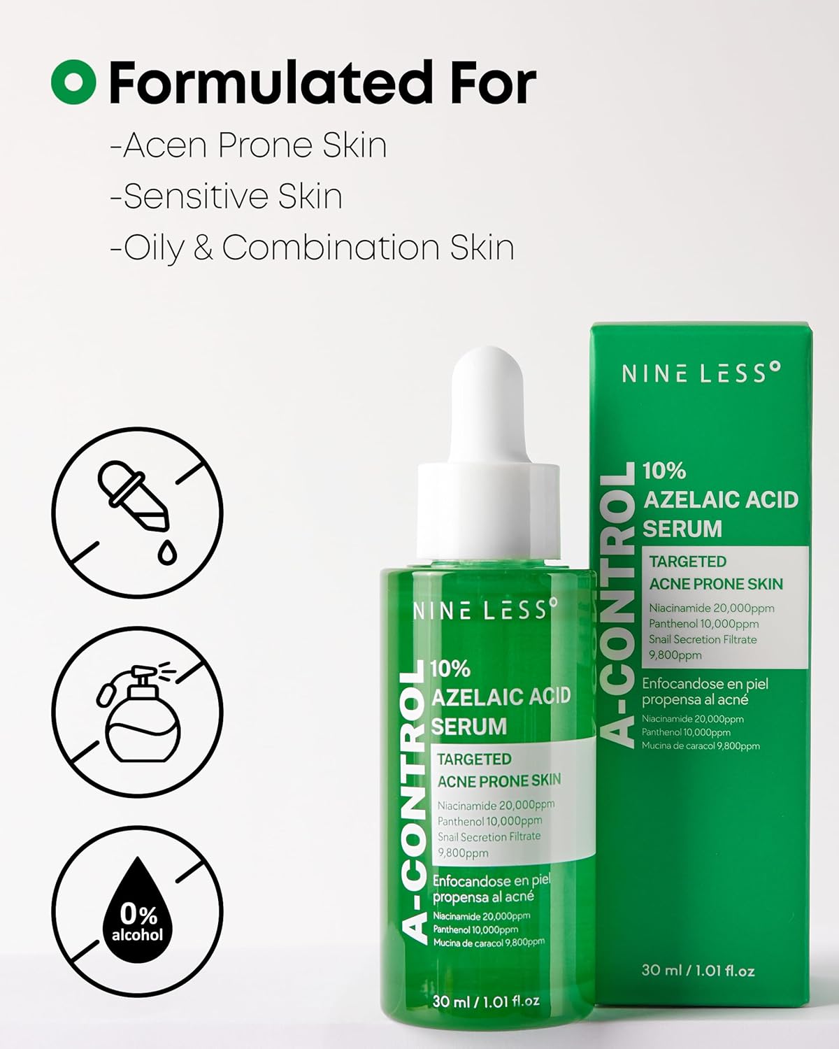 A-Control 10% Azelaic Acid Serum - Korean Acne Serum For Face - Calming Facial Treatment Clearing Breakout, Pimples - For Acne-Prone & Dull Skin, 1.01 Fl.Oz. : Beauty & Personal Care