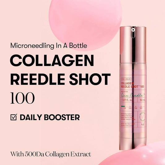 Vt Cosmetics Collagen Reedle Shot 100, Microneedling Serum, Firming & Elasticity, 500Da Collagen Extract, Soft & Glass Skin, Pink Serum, Korean Skin Booster 1.69Fl Oz(50Ml)