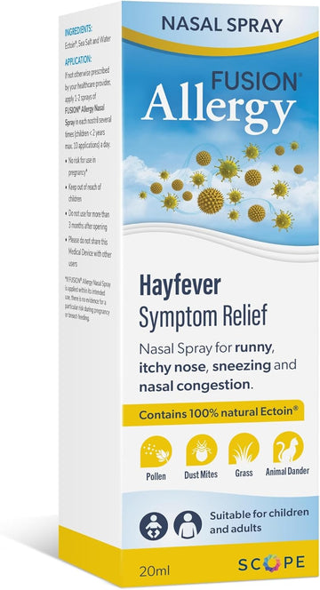 Fusion Allergy Nasal Spray With 100% Natural Ectoin. Quick Relief For Stuffy/Itchy/Runny/Blocked Noses Caused By Allergens. Suitable For All Ages (20Ml - 140 Doses)