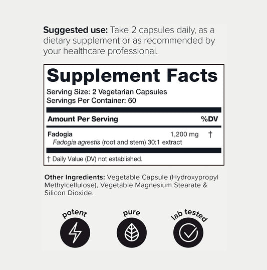 Ultra Concentrated Fadogia Agrestis 36,000Mg 30:1 Extract Supplement -1200Mg Per Serving Third-Party Tested Concentrated Fadogia Agrestis Extract -Highly Purified And Bioavailable -120 Veggie Capsules