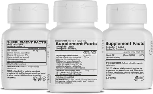 Trioxl - 3 Powerful Supplements That Promote A Strong Immune System, Includes Tumericxl, Vitaminxl D3 & Probioticxl, Gluten-Free Immune Booster, 3-30 Count