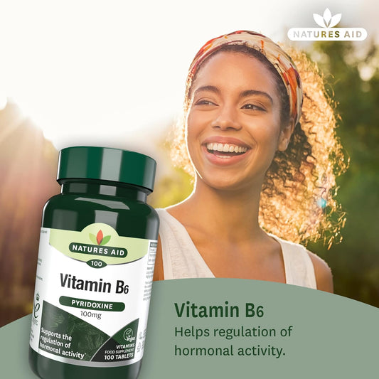 Natures Aid Vitamin B6 100Mg – High Strength Pyridoxine – Supports Energy, Hormonal Balance & Nervous System – Vegan, Gluten-Free, Non-Gmo Daily Food Supplement – 100 Tablets