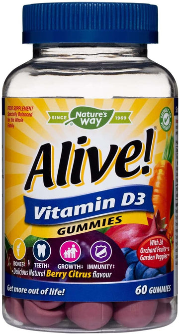 Alive! Vitamin D3 Gummies, Natural Berry Citrus Flavour, 60 Chewable Gummies