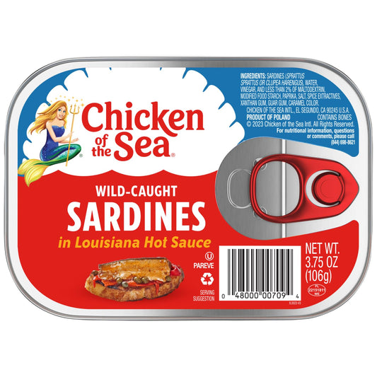 Chicken Of The Sea Sardines In Louisiana Hot Sauce, Wild Caught, 3.75 Oz. Can (Pack Of 18) Packaging May Vary