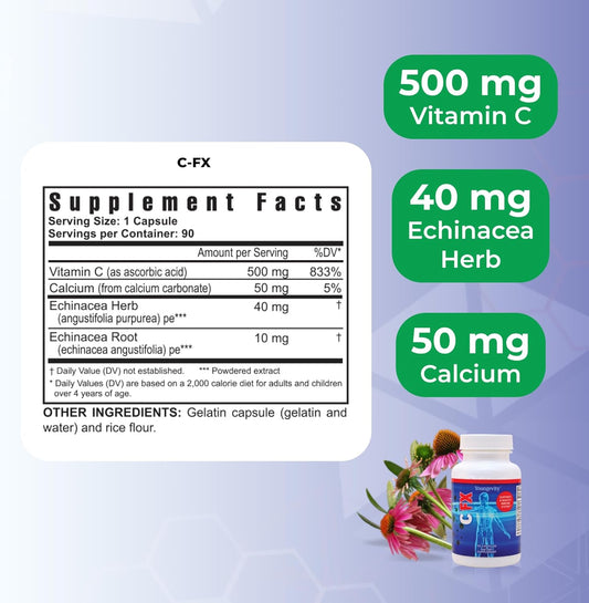 Youngevity C-Fx - Vitamin C 500Mg, Echinacea Herb & Root For Immune Support Supplement (90 Capsules)