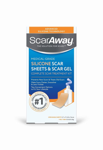 Scaraway Complete Scar Treatment Kit, Clinically Supported Treatment For Scars (2) Tan Medical-Grade Silicone Scar Sheets (1.5" X 3") And Silicone Gel (0.35 Oz), Water-Resistant & Self-Adhesive
