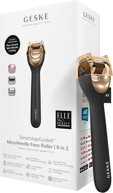 Geske Smartappguided™ Microneedle Face Roller | 9 In 1 | Electric Derma Roller With Rose Quartz | Professional Microneedling Device | Needle Roller | Beauty Roller For Face