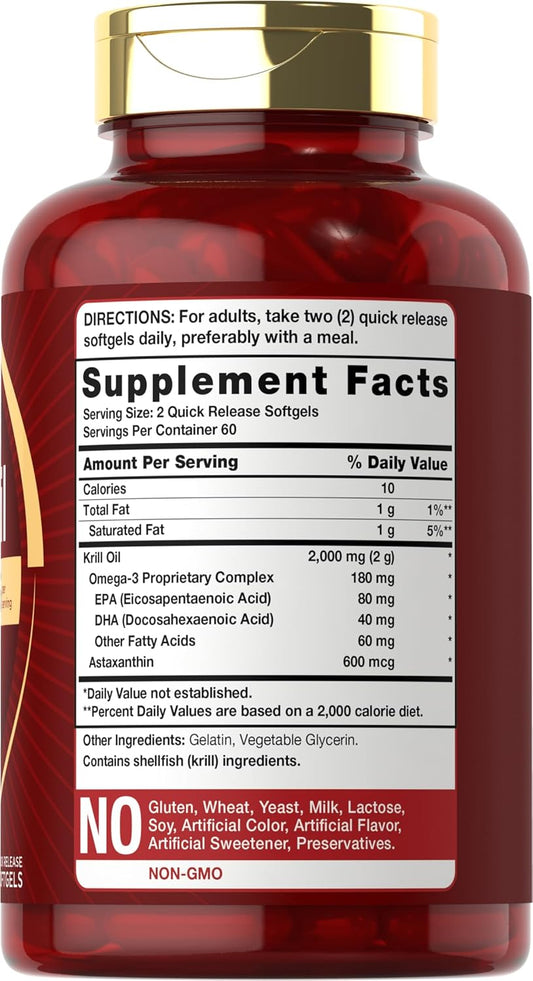 Carlyle Antarctic Krill Oil 2000 Mg 120 Softgels | Omega-3 Epa, Dha, With Astaxanthin Supplement Sourced From Red Krill | Maximum Strength | Laboratory Tested