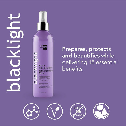 Oligo Professionnel - Blacklight 18-In-1 - Hair Beautifier - Anti Frizz - Leave-in Conditioner - Optimal Hydratation - Argan Oil - Vegan Ingredients - 11 Amino Acids & Moisturizing Formula - 8.5oz