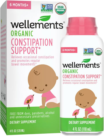 Wellements Organic Constipation Support | Safe and Gentle Organic Constipation Relief for Infants, Babies and Toddlers | No Harsh Laxatives | USDA Certified Organic | 4 Fl Oz. 6 Months +