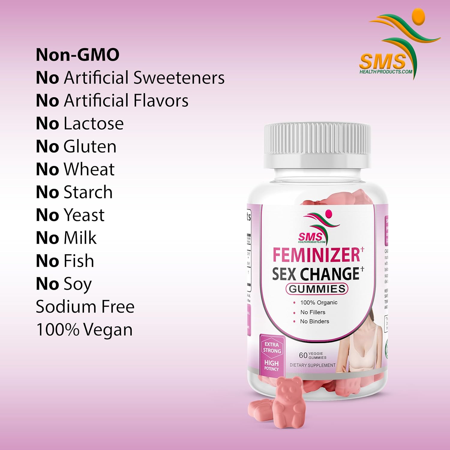 SMSHEALTHPRODUCTS.com Feminizer Sex Change Pueraria Mirifica Gummy Supplement - Pure Root 10:1 Concentrated Extract 60 Veggie Gummies, Premium Organic - for Women, Transgender, Men : Health & Household