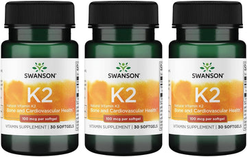 Swanson Vitamin K2 (Menaquinone-7) - Vitamin Supplement Supporting Cardiovascular And Bone Health - Made From Japanese Natto To Help Regulate Calcium - (30 Softgels, 100Mcg Each) 3 Pack