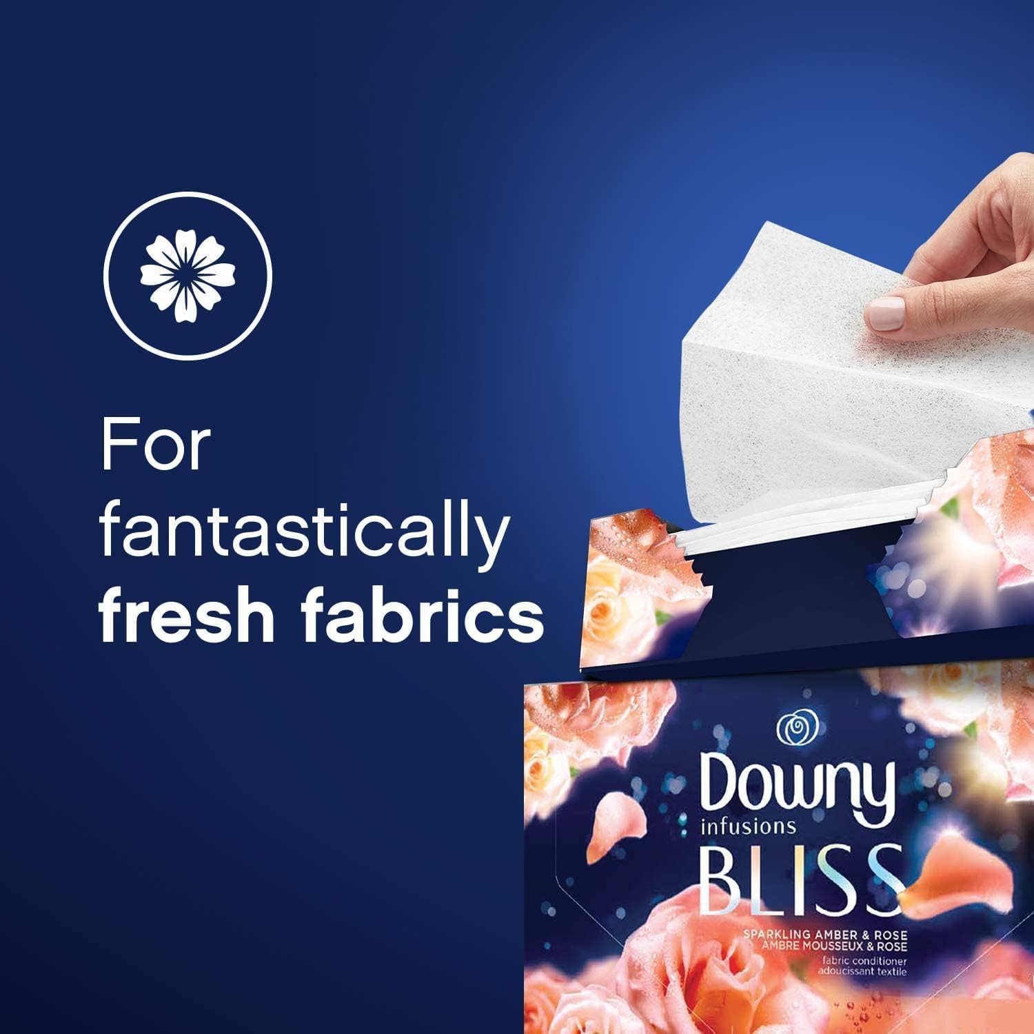 Downy Infusions Dryer Sheets, Laundry Fabric Softener, Bliss, Sparkling Amber & Rose, 200 Count