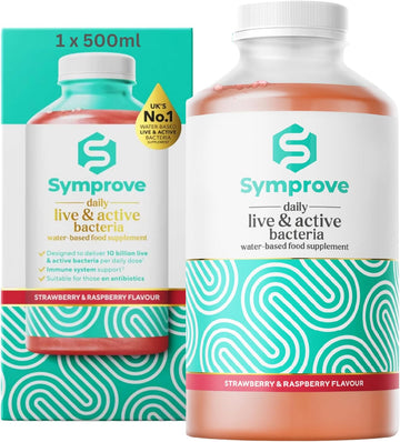 Symprove Strawberry & Raspberry 1 Week Pack Daily Essential Gut Health Supplement, Probiotic Drink With Live Bacteria, Vegan - 1X500Ml