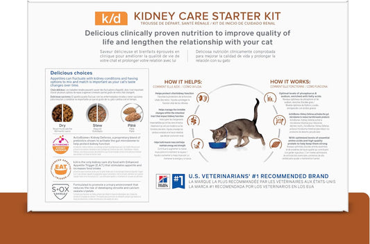 Hill'S Prescription Diet K/D Kidney Care Starter Kit Variety Pack Cat Food, 5.25 Oz. Dry Food (2), 5.5 Oz. Can (2), 2.9 Oz. Can (4)