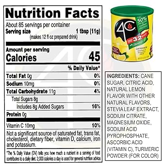 4C Reduced Sugar Powdered Drink Mix Canisters, Iced Tea 3 Pack, 28 Quarts, Family Sized Canister, Thirst Quenching & Refreshing Flavors (Lemonade, 33.1 Ounce (Pack Of 3))