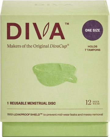 Diva Disc - Comfortable, Reusable Menstrual Disc With Leakproof Shield - For Up To 12 Hours Of Continuous Wear - 100% Medical Grade Silicone - Holds 7 Tampons Of Flow - One Size Fits Most