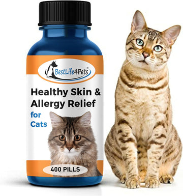 Bestlife4Pets All-Natural Healthy Skin And Allergy Relief For Cats - Allergy Medicine For Cats; Cat Allergy Medication; Cat Itchy Skin Treatment - Strengthen Immune System - Easy To Use Pills