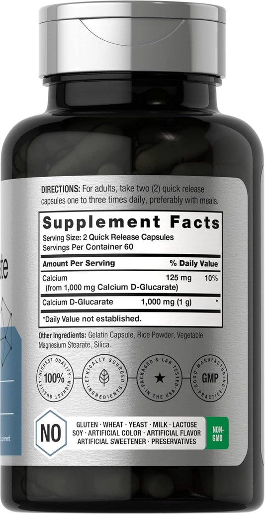 Horbäach Calcium D-Glucarate 1000Mg | 120 Capsules | Non-Gmo, Gluten Free Supplement